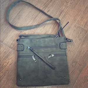 Army green faux suede Crossbody with studs !!